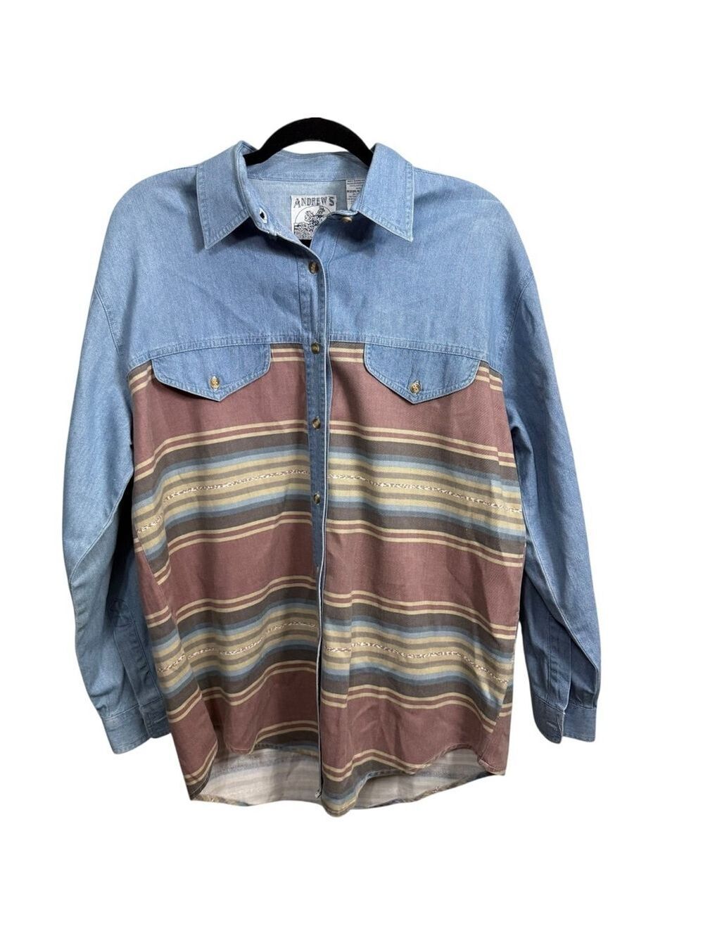 Vintage Andrew's Blues Button Down Shirt Size M Blue Multi-color